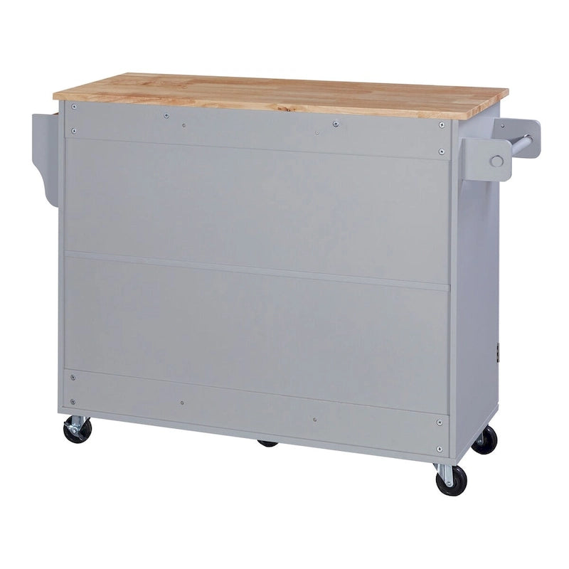 Îlot de cuisine de 127 cm de large avec 3 tiroirs, 2 étagères coulissantes et un support de rangement interne