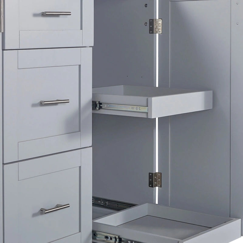 Îlot de cuisine de 127 cm de large avec 3 tiroirs, 2 étagères coulissantes et un support de rangement interne