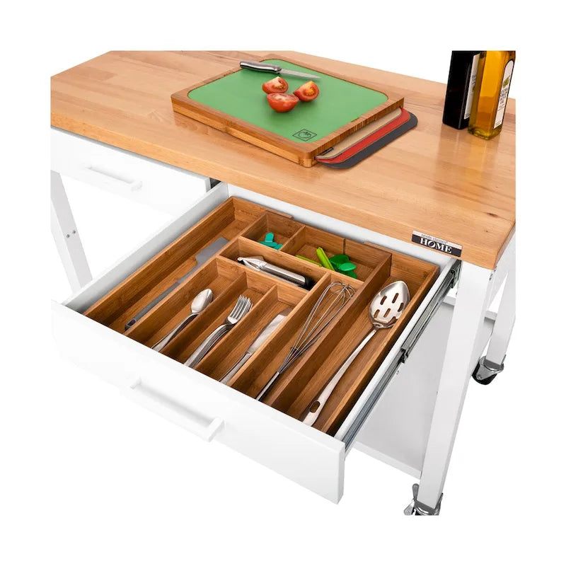 Table îlot Home Work Center avec plateau en bois massif, 48 po L x 24 po P x 36 po H, blanche