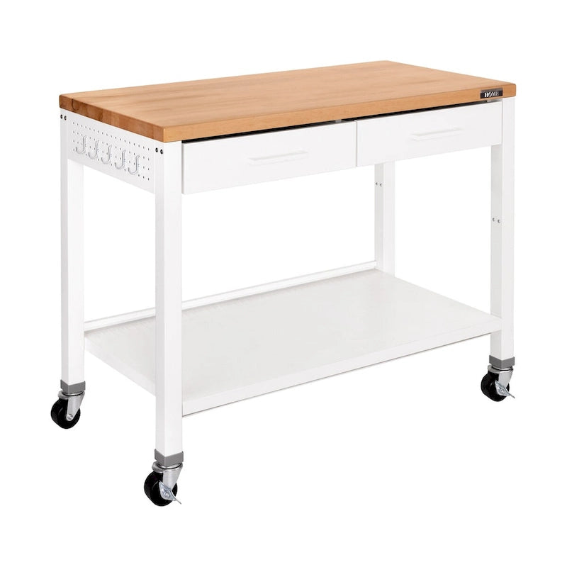 Table îlot Home Work Center avec plateau en bois massif, 48 po L x 24 po P x 36 po H, blanche