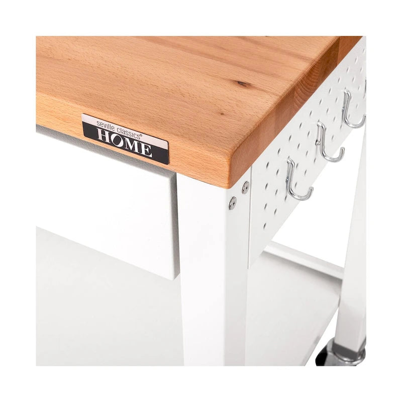 Table îlot Home Work Center avec plateau en bois massif, 48 po L x 24 po P x 36 po H, blanche