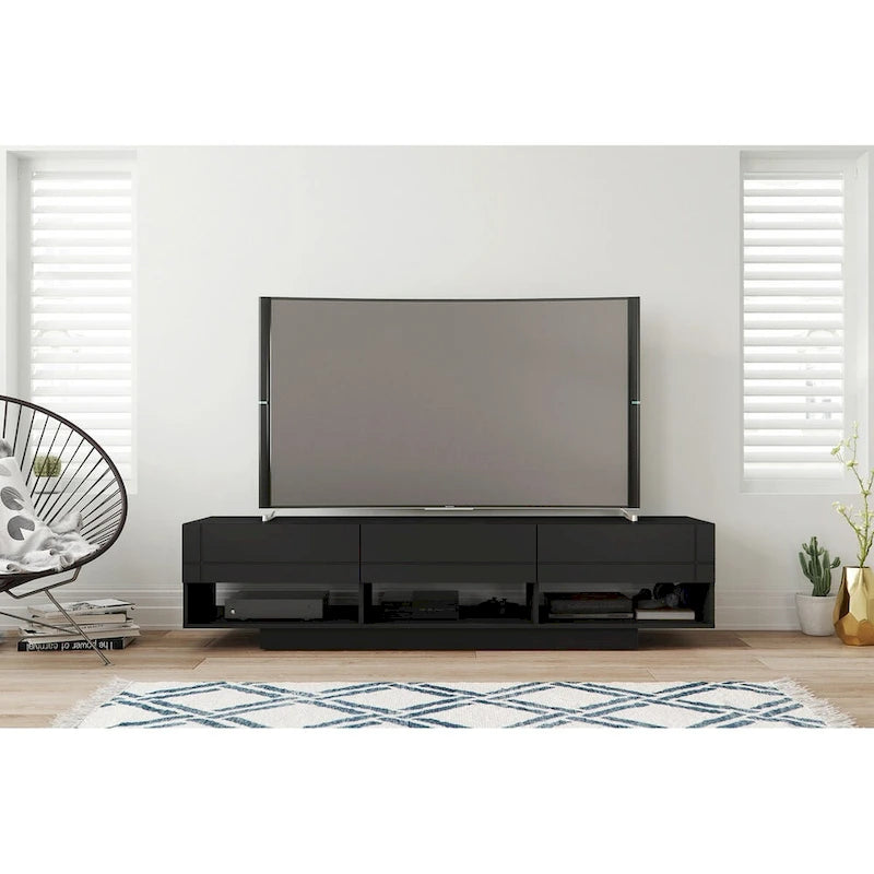 Meuble TV à 3 tiroirs Nexera Stereo, 72 po, noir