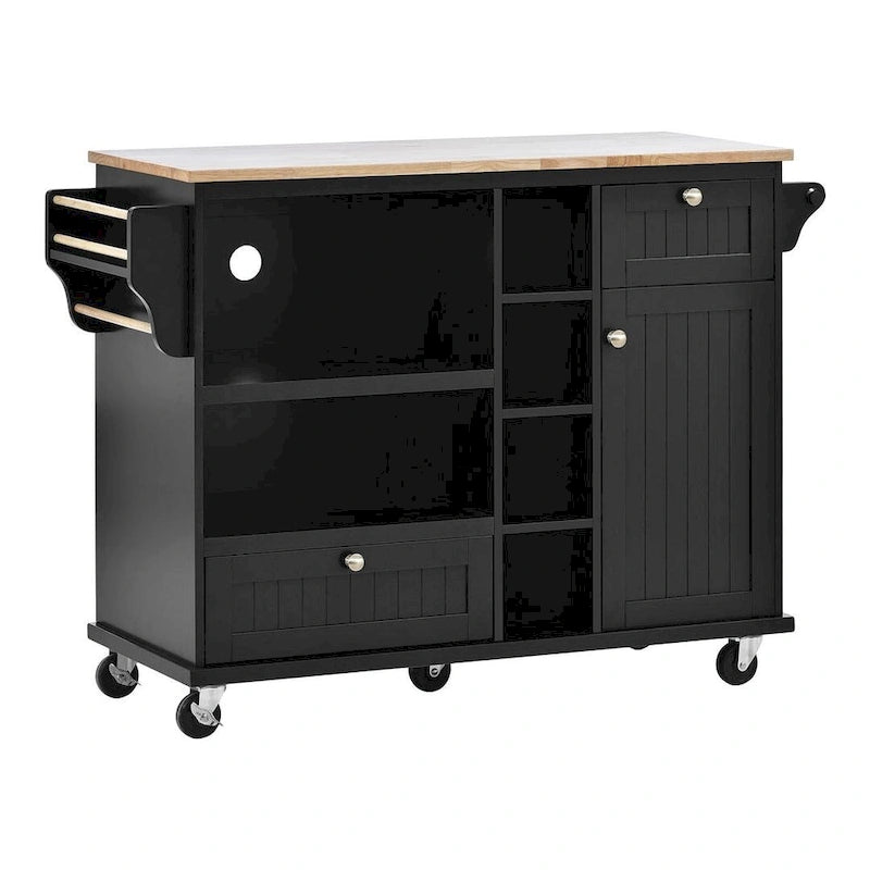 Îlot de cuisine polyvalent en bois massif de 50,80 W avec rangement et deux roulettes verrouillables