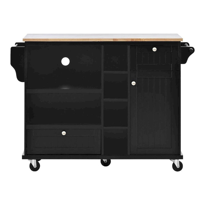 Îlot de cuisine polyvalent en bois massif de 50,80 W avec rangement et deux roulettes verrouillables