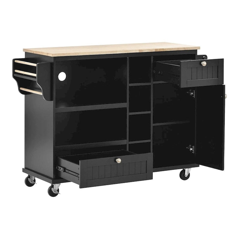 Îlot de cuisine polyvalent en bois massif de 50,80 W avec rangement et deux roulettes verrouillables