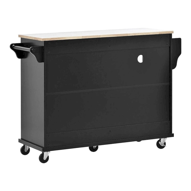Îlot de cuisine polyvalent en bois massif de 50,80 W avec rangement et deux roulettes verrouillables