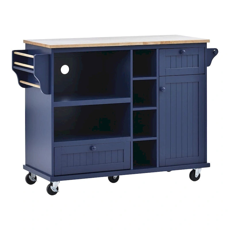 Îlot de cuisine polyvalent en bois massif de 50,80 W avec rangement et deux roulettes verrouillables
