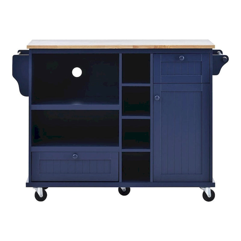 Îlot de cuisine polyvalent en bois massif de 50,80 W avec rangement et deux roulettes verrouillables