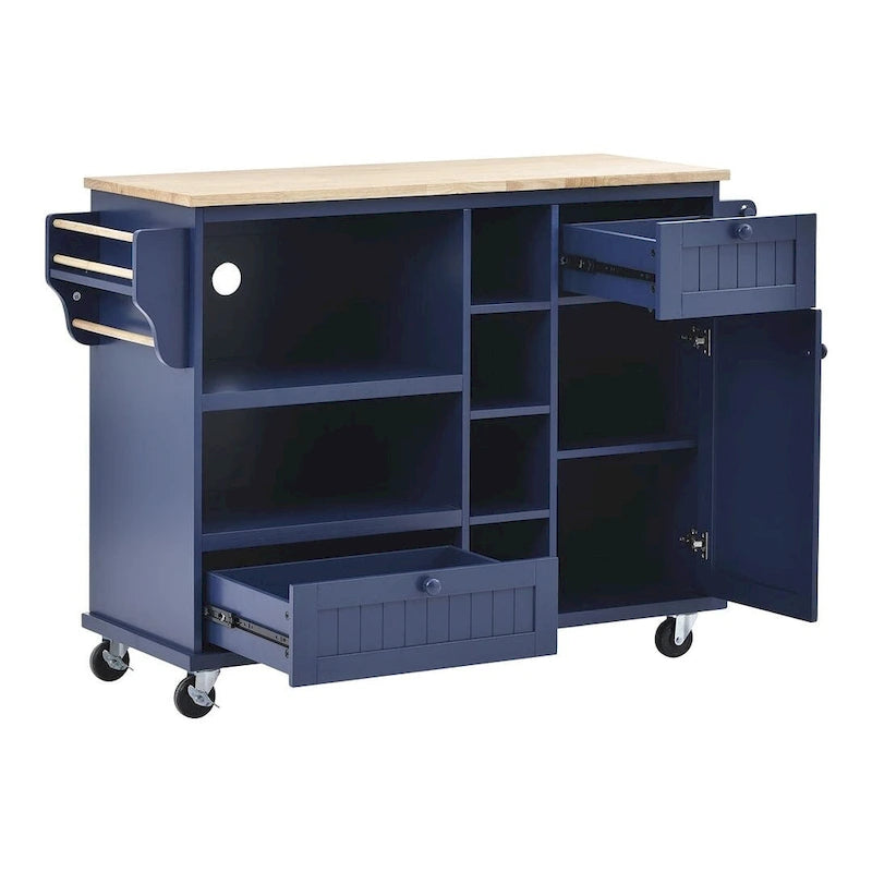 Îlot de cuisine polyvalent en bois massif de 50,80 W avec rangement et deux roulettes verrouillables