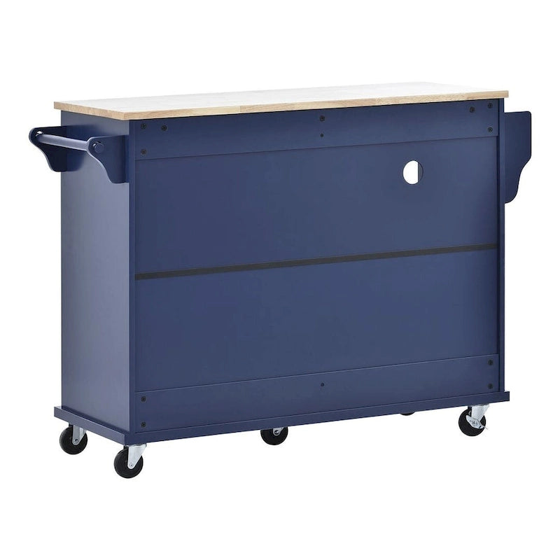 Îlot de cuisine polyvalent en bois massif de 50,80 W avec rangement et deux roulettes verrouillables