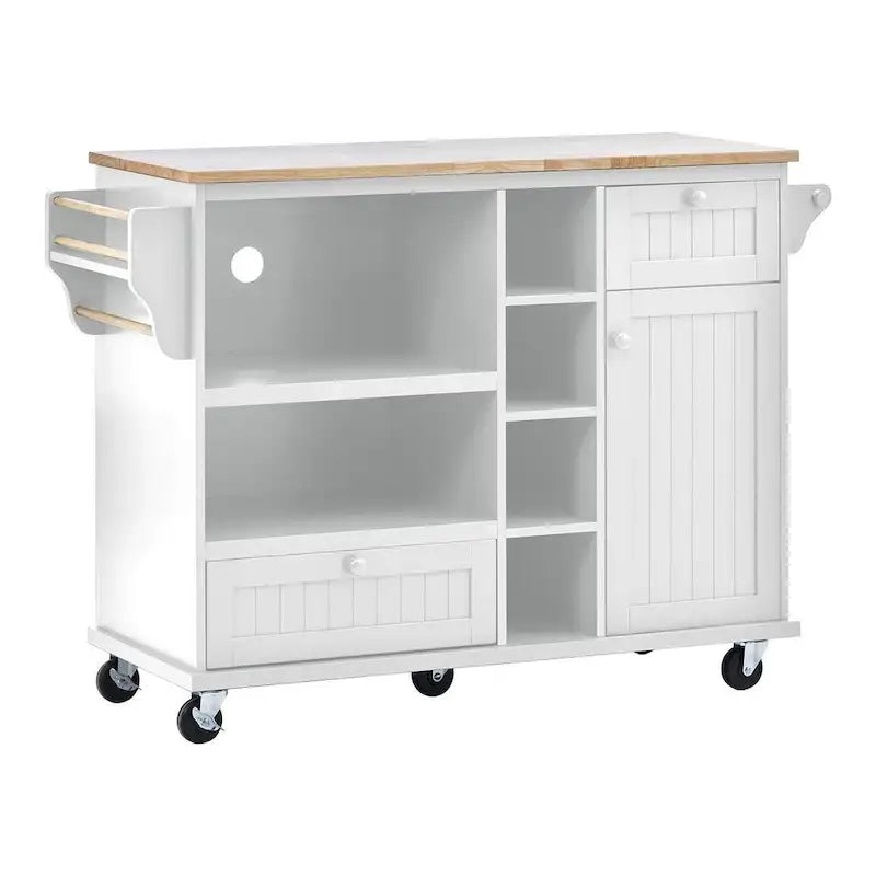 Îlot de cuisine polyvalent en bois massif de 50,80 W avec rangement et deux roulettes verrouillables