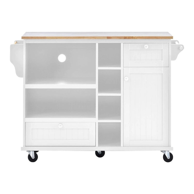 Îlot de cuisine polyvalent en bois massif de 50,80 W avec rangement et deux roulettes verrouillables