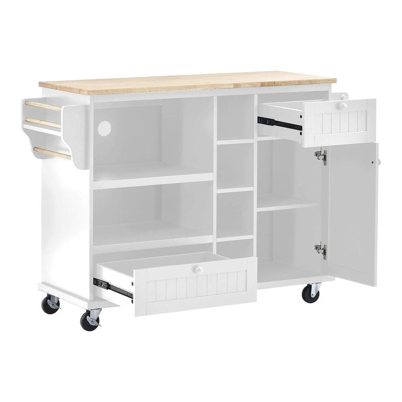 Îlot de cuisine polyvalent en bois massif de 50,80 W avec rangement et deux roulettes verrouillables