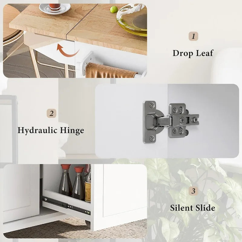 Îlot de cuisine avec abattant, chariot de cuisine roulant de 137 cm de large avec étagère de rangement interne