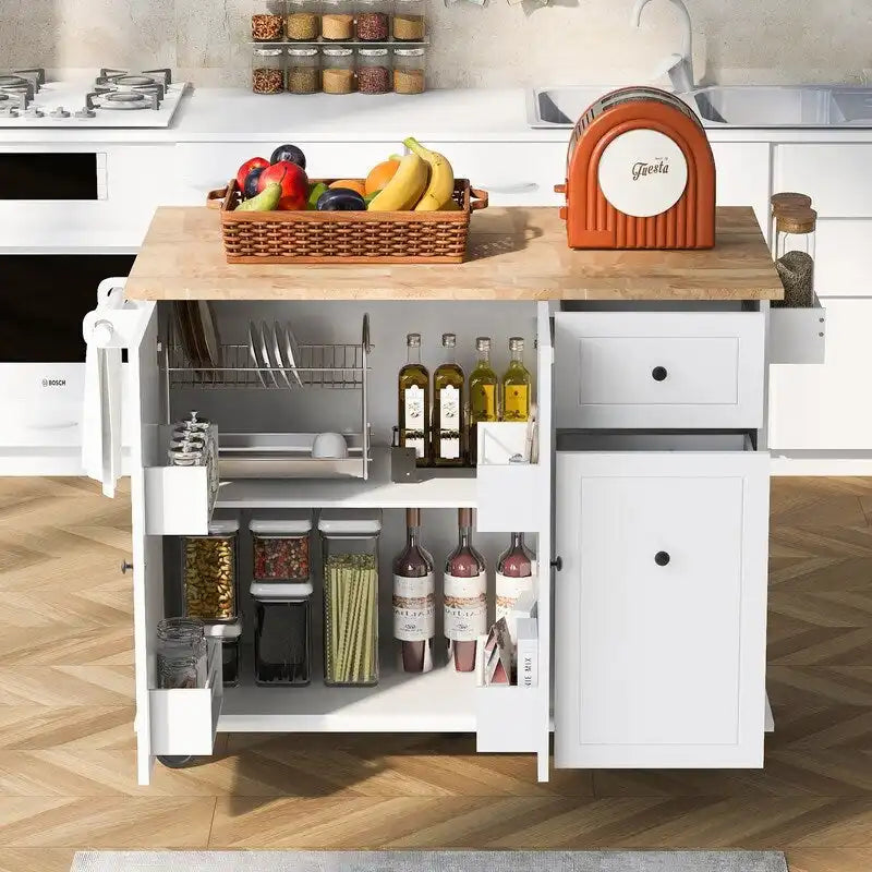 Îlot de cuisine avec abattant, Desserte de cuisine roulante avec étagère de rangement interne