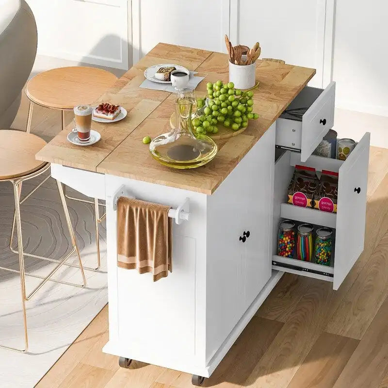 Îlot de cuisine avec abattant, Desserte de cuisine roulante avec étagère de rangement interne
