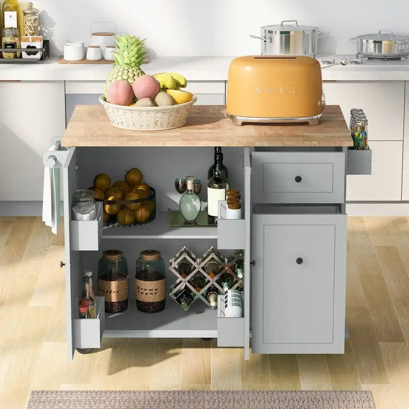 Îlot de cuisine avec abattant, Desserte de cuisine roulante avec étagère de rangement interne