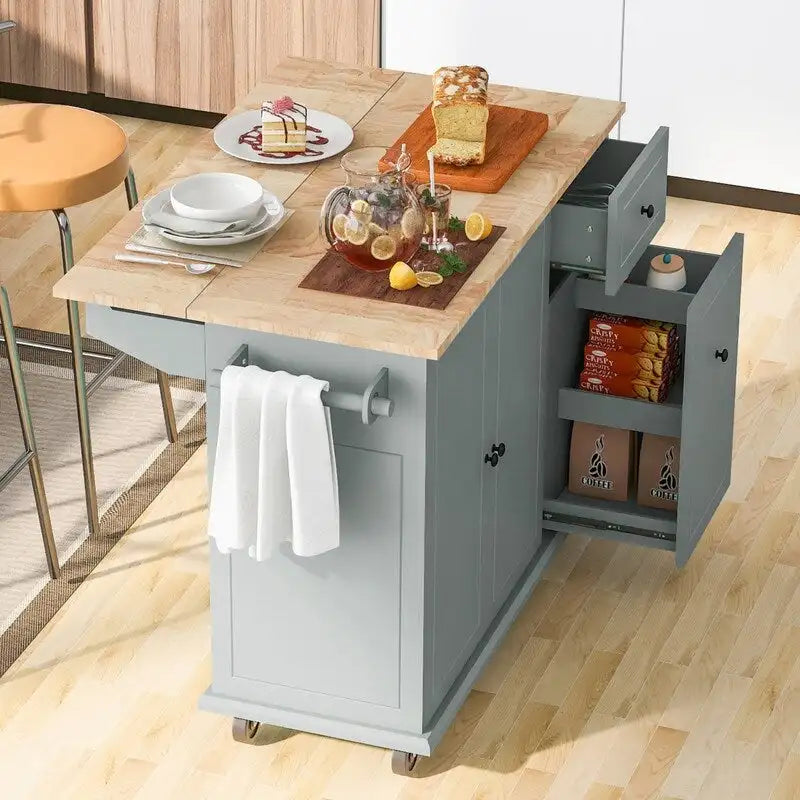 Îlot de cuisine avec abattant, Desserte de cuisine roulante avec étagère de rangement interne