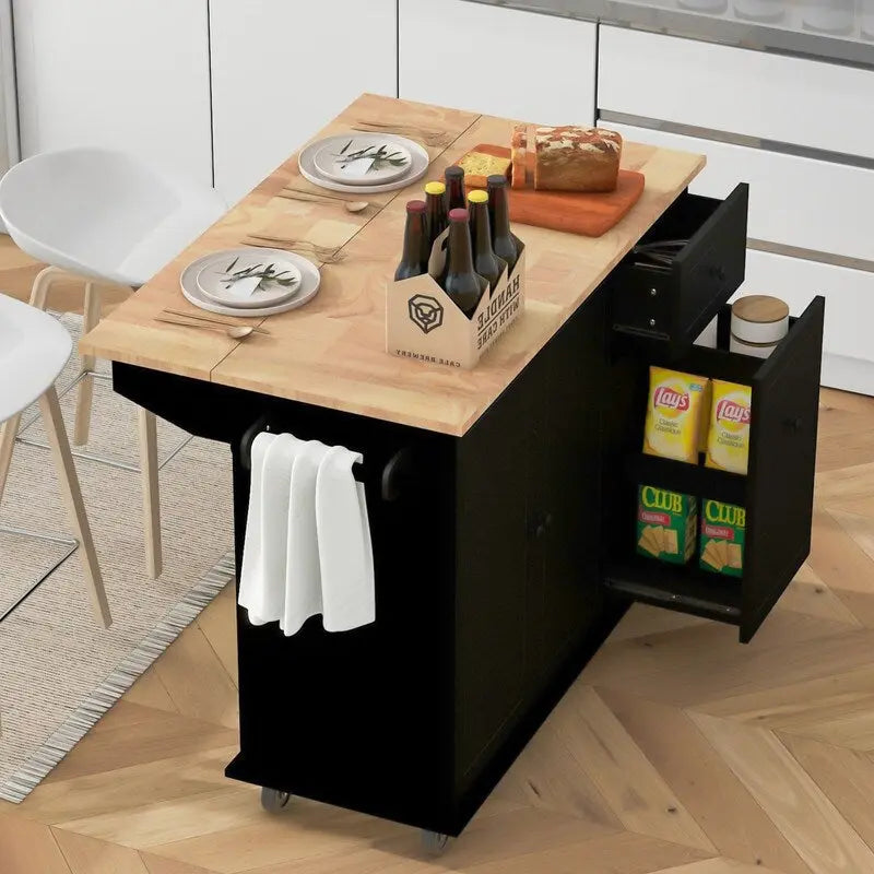Îlot de cuisine avec abattant, Desserte de cuisine roulante avec étagère de rangement interne