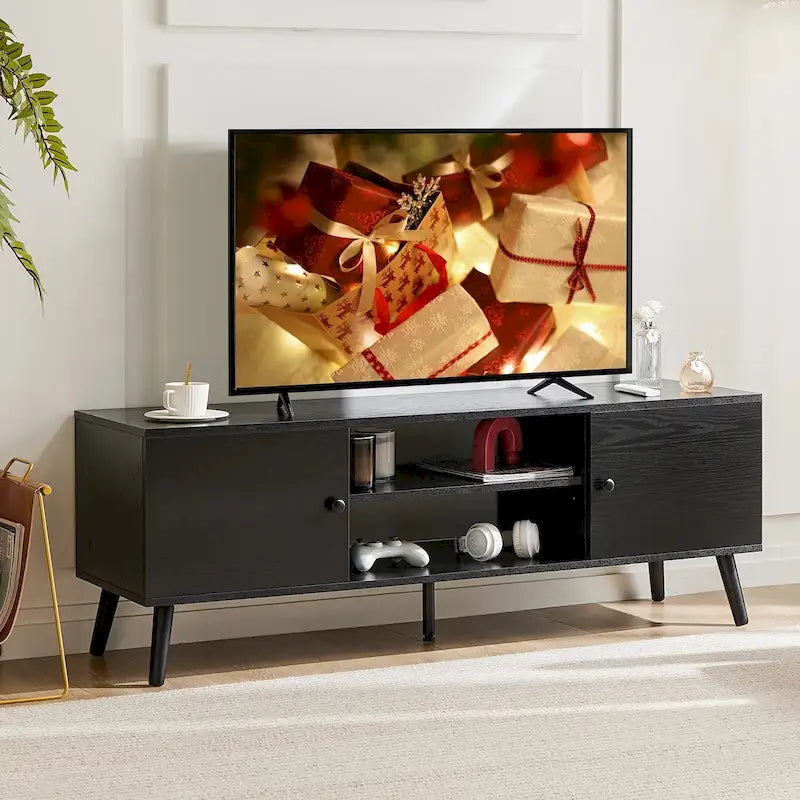 Meuble TV pour Téléviseurs de 55-60 pouces, Meuble de Rangement avec 2 Placards, Table Console, Meuble de Salon ou Chambre à Coucher