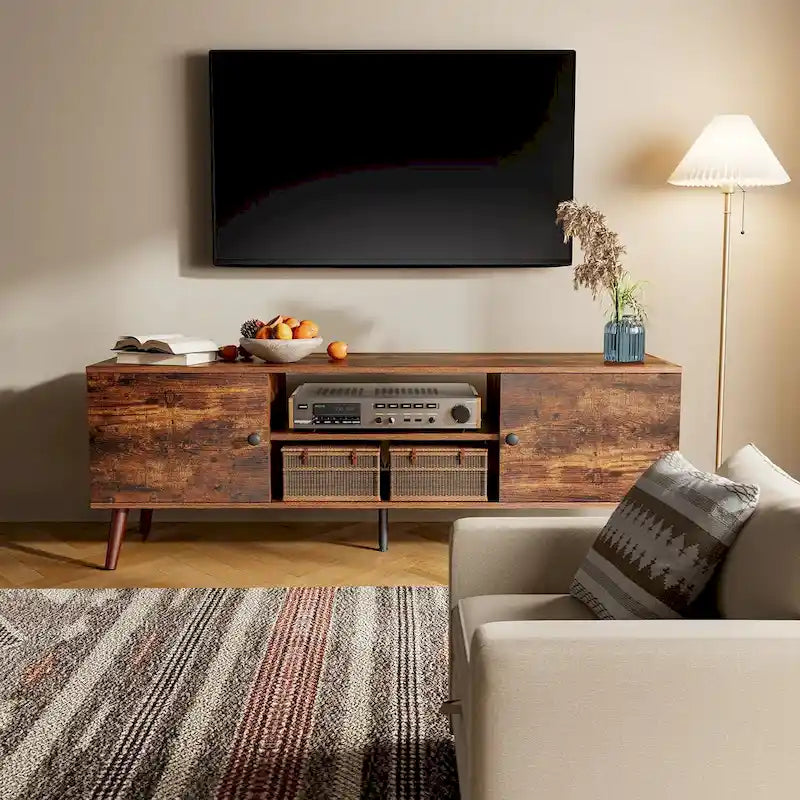 Meuble TV pour Téléviseurs de 55-60 pouces, Meuble de Rangement avec 2 Placards, Table Console, Meuble de Salon ou Chambre à Coucher