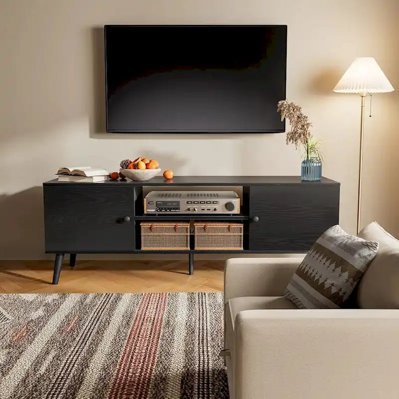 Meuble TV pour Téléviseurs de 55-60 pouces, Meuble de Rangement avec 2 Placards, Table Console, Meuble de Salon ou Chambre à Coucher