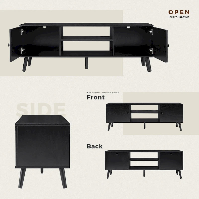 Meuble TV pour Téléviseurs de 55-60 pouces, Meuble de Rangement avec 2 Placards, Table Console, Meuble de Salon ou Chambre à Coucher