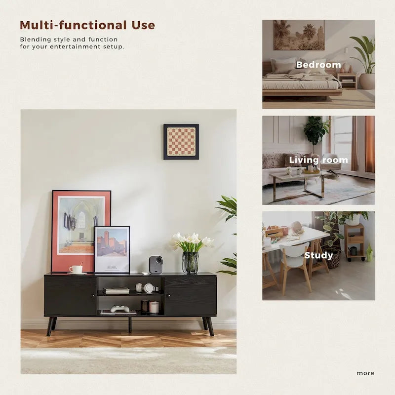 Meuble TV pour Téléviseurs de 55-60 pouces, Meuble de Rangement avec 2 Placards, Table Console, Meuble de Salon ou Chambre à Coucher
