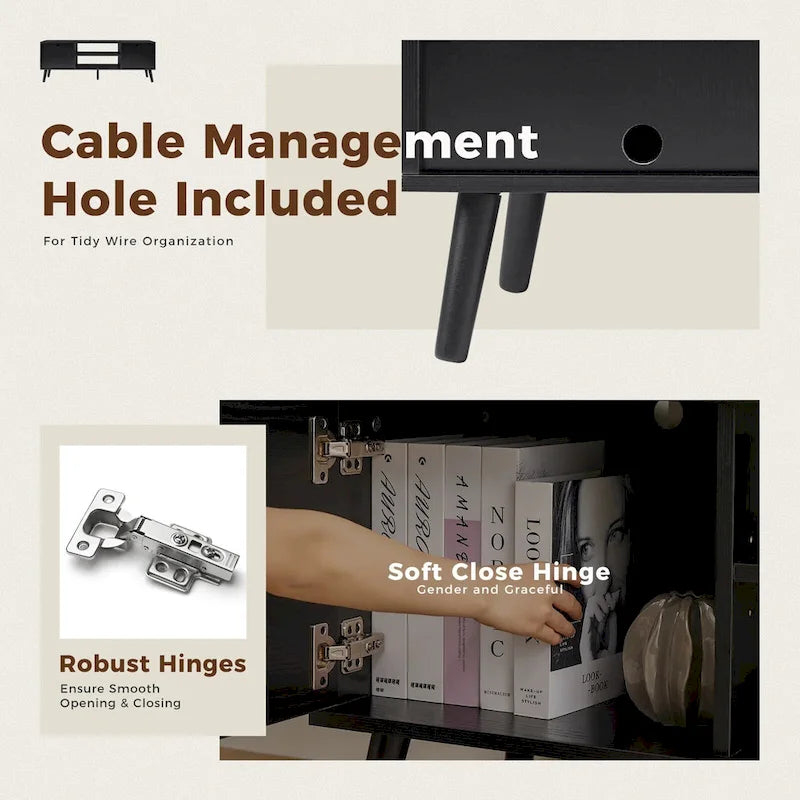Meuble TV pour Téléviseurs de 55-60 pouces, Meuble de Rangement avec 2 Placards, Table Console, Meuble de Salon ou Chambre à Coucher