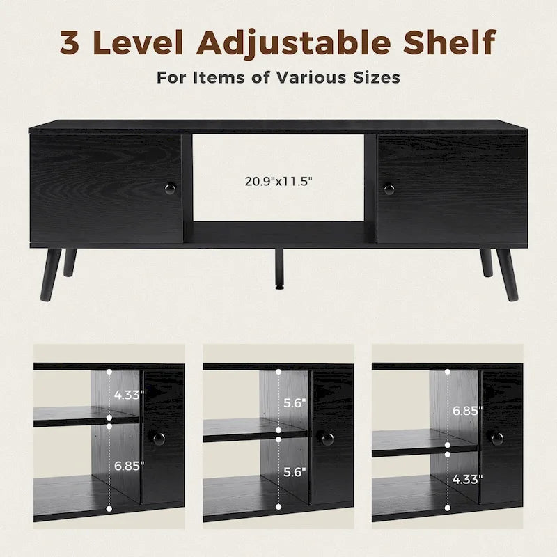 Meuble TV pour Téléviseurs de 55-60 pouces, Meuble de Rangement avec 2 Placards, Table Console, Meuble de Salon ou Chambre à Coucher