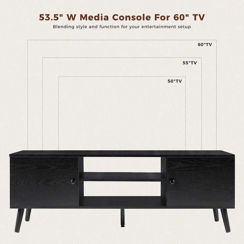 Meuble TV pour Téléviseurs de 55-60 pouces, Meuble de Rangement avec 2 Placards, Table Console, Meuble de Salon ou Chambre à Coucher