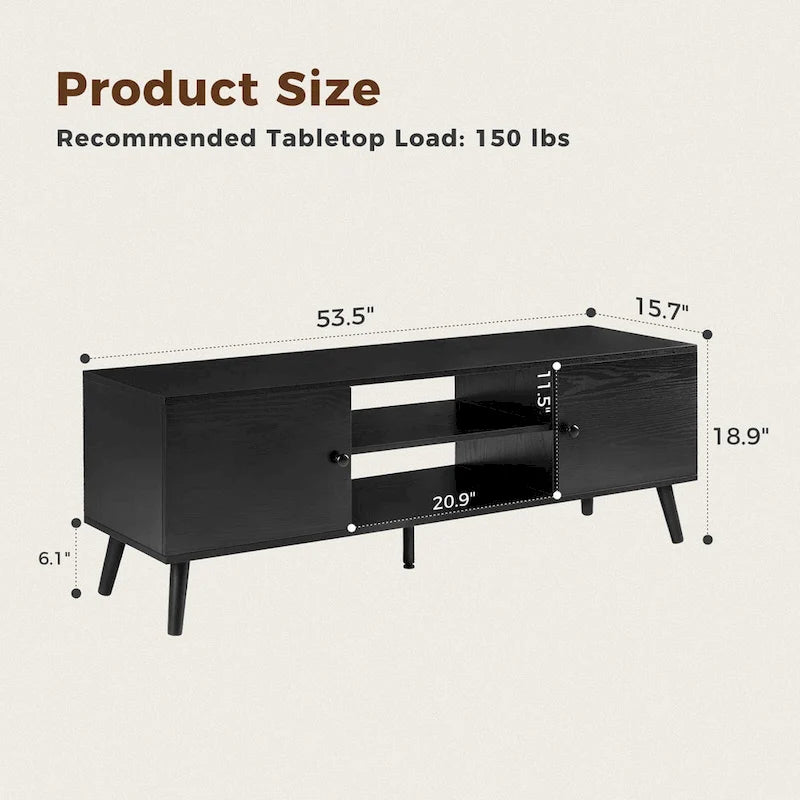 Meuble TV pour Téléviseurs de 55-60 pouces, Meuble de Rangement avec 2 Placards, Table Console, Meuble de Salon ou Chambre à Coucher