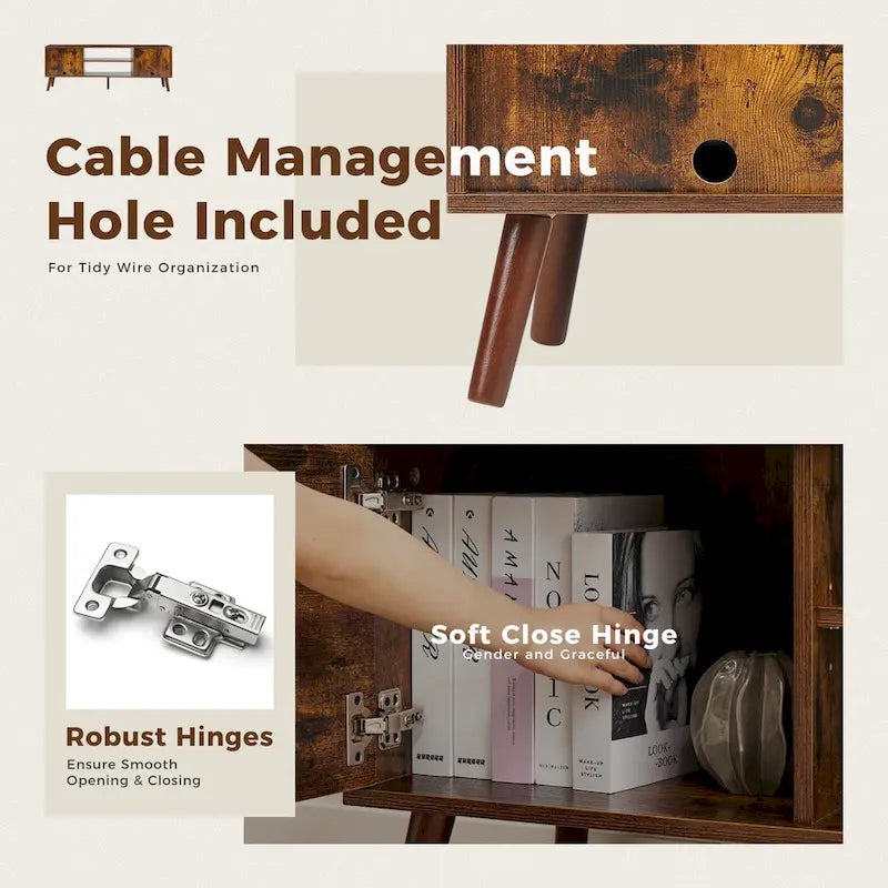 Meuble TV pour Téléviseurs de 55-60 pouces, Meuble de Rangement avec 2 Placards, Table Console, Meuble de Salon ou Chambre à Coucher