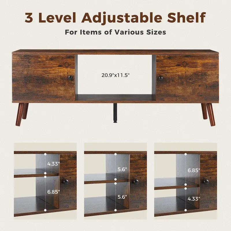 Meuble TV pour Téléviseurs de 55-60 pouces, Meuble de Rangement avec 2 Placards, Table Console, Meuble de Salon ou Chambre à Coucher