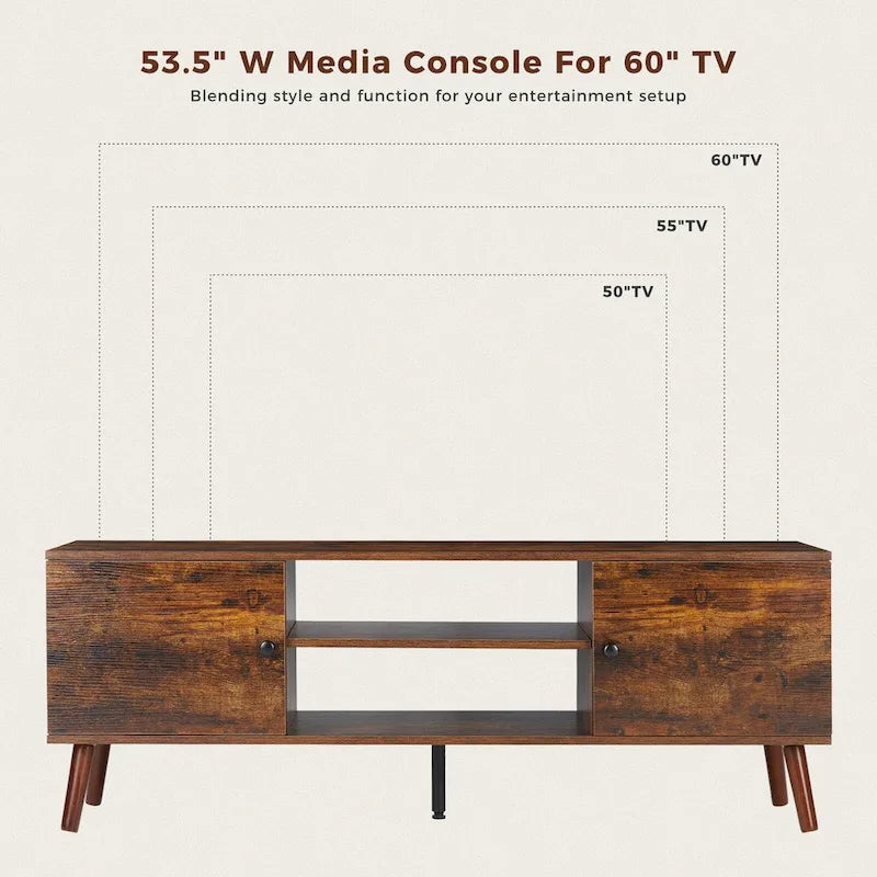 Meuble TV pour Téléviseurs de 55-60 pouces, Meuble de Rangement avec 2 Placards, Table Console, Meuble de Salon ou Chambre à Coucher