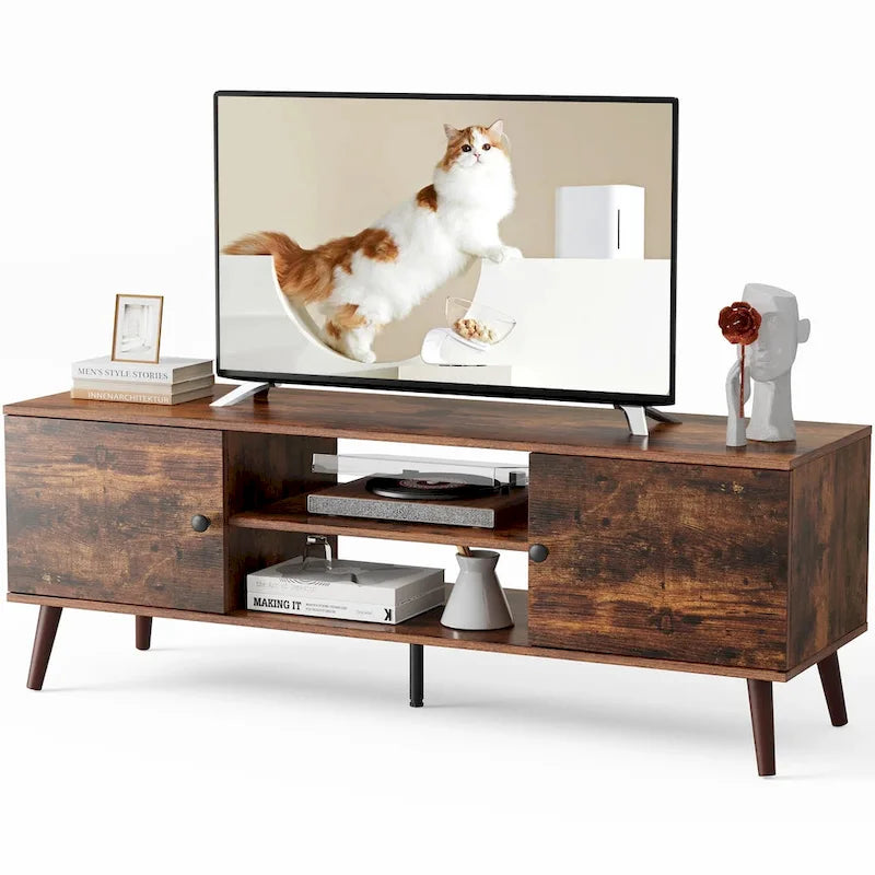 Meuble TV pour Téléviseurs de 55-60 pouces, Meuble de Rangement avec 2 Placards, Table Console, Meuble de Salon ou Chambre à Coucher