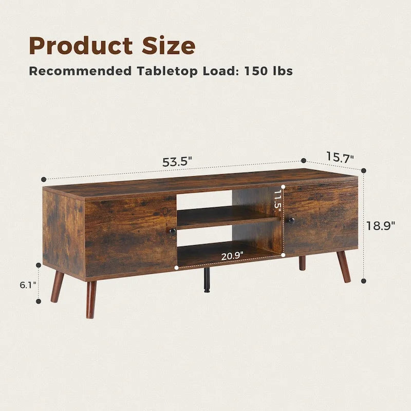 Meuble TV pour Téléviseurs de 55-60 pouces, Meuble de Rangement avec 2 Placards, Table Console, Meuble de Salon ou Chambre à Coucher