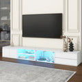 Meuble TV moderne pour téléviseurs jusqu'à 105 pouces, portes en verre trempé, meuble de divertissement avec 2 tiroirs et armoires pour salon