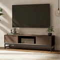 Meuble TV/média industriel moderne WYNDENHALL Devlin en bois massif de 183 cm de large, couleur noyer brun, pour téléviseurs jusqu'à 80 pouces