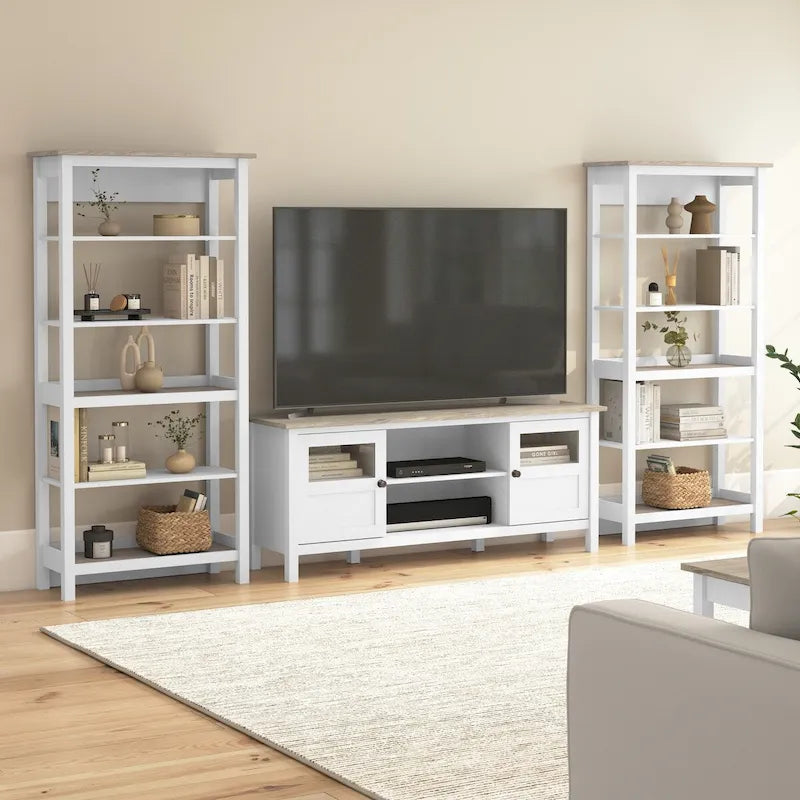 Meuble TV 60 po Mayfield Farmhouse de Bush Furniture avec bibliothèques.