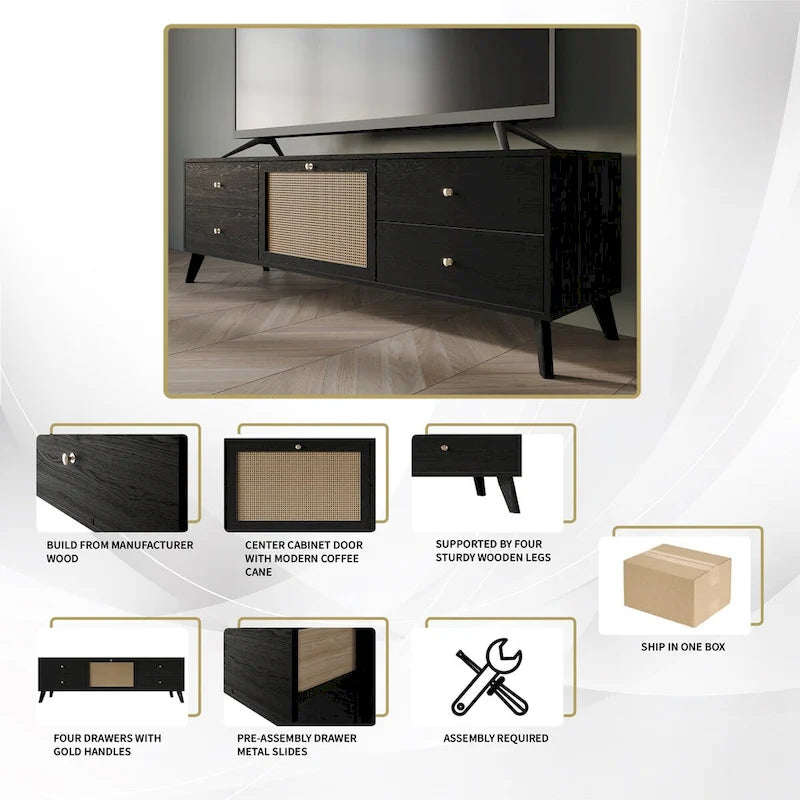 Meuble TV console moderne du milieu du siècle CraftPorch, noir