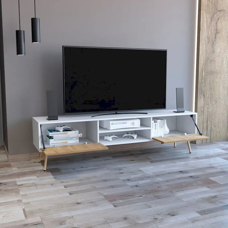 Meuble TV Huna Bicolore avec Deux Placards et Étagères
