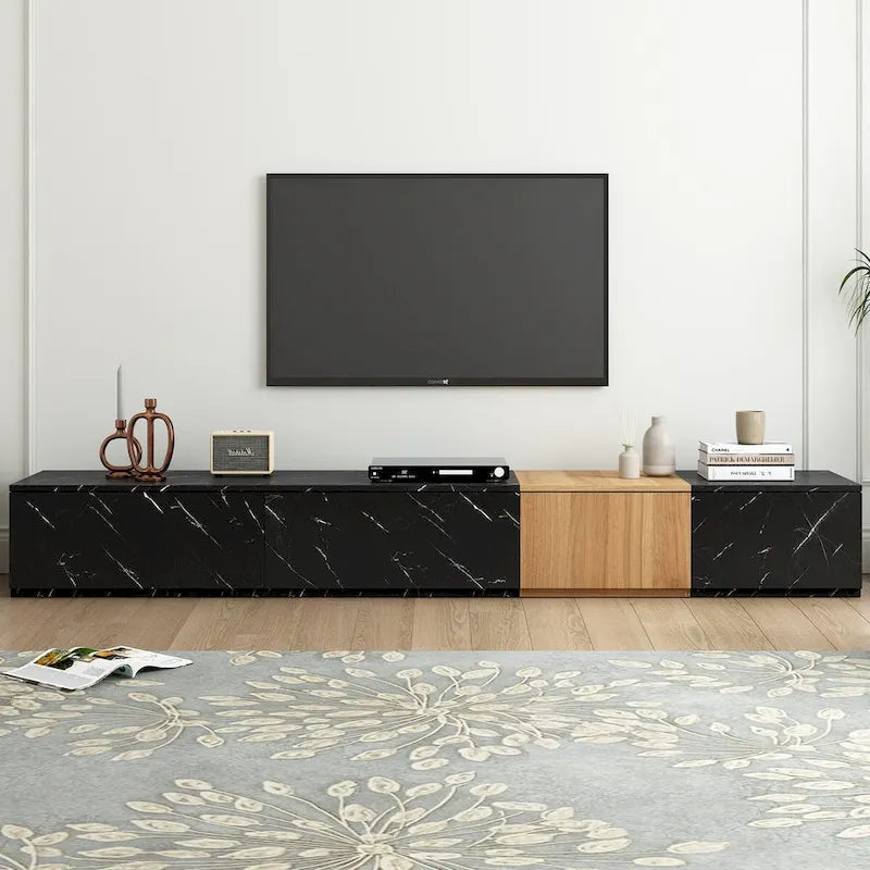 Meuble TV pour téléviseurs jusqu'à 88", Meuble TV modulable moderne avec 4 tiroirs de rangement