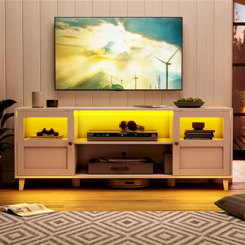 Meuble TV LED avec console multimédia éclairée, meuble de divertissement avec rangement - 59,7 pouces de large