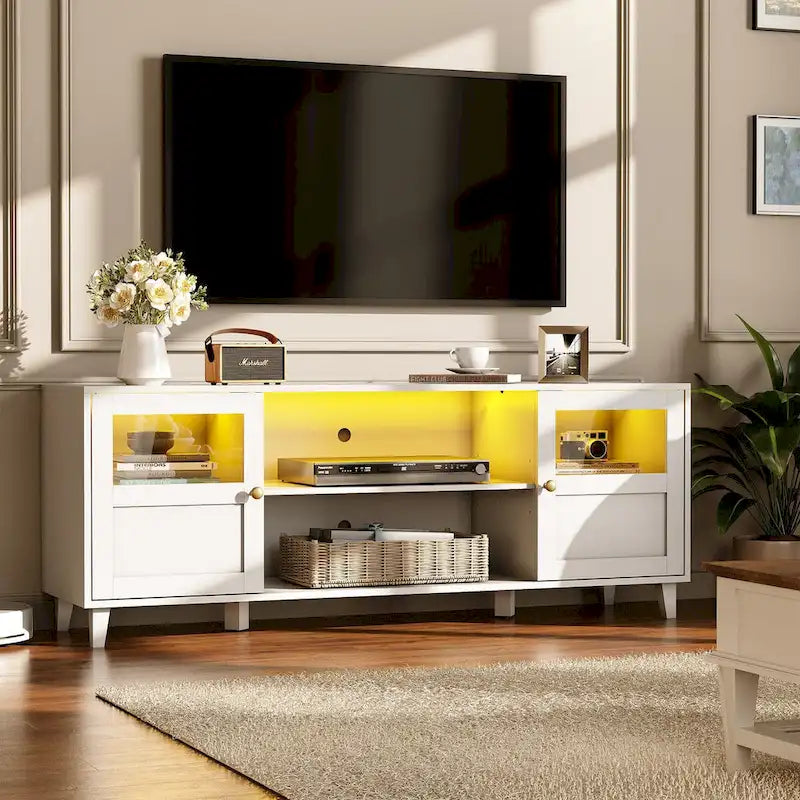 Meuble TV LED avec console multimédia éclairée, meuble de divertissement avec rangement - 59,7 pouces de large