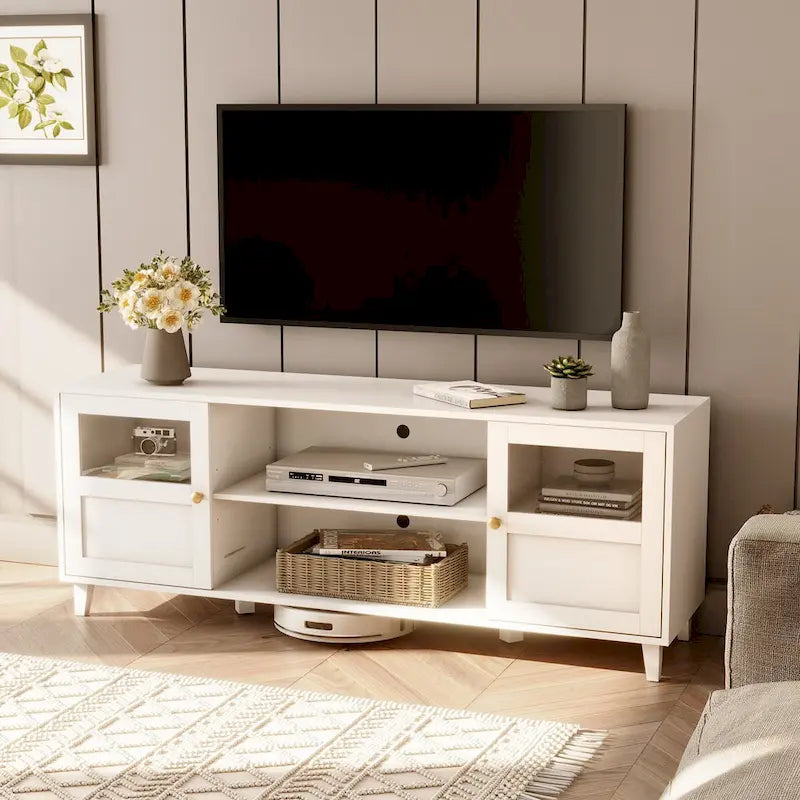 Meuble TV LED avec console multimédia éclairée, meuble de divertissement avec rangement - 59,7 pouces de large