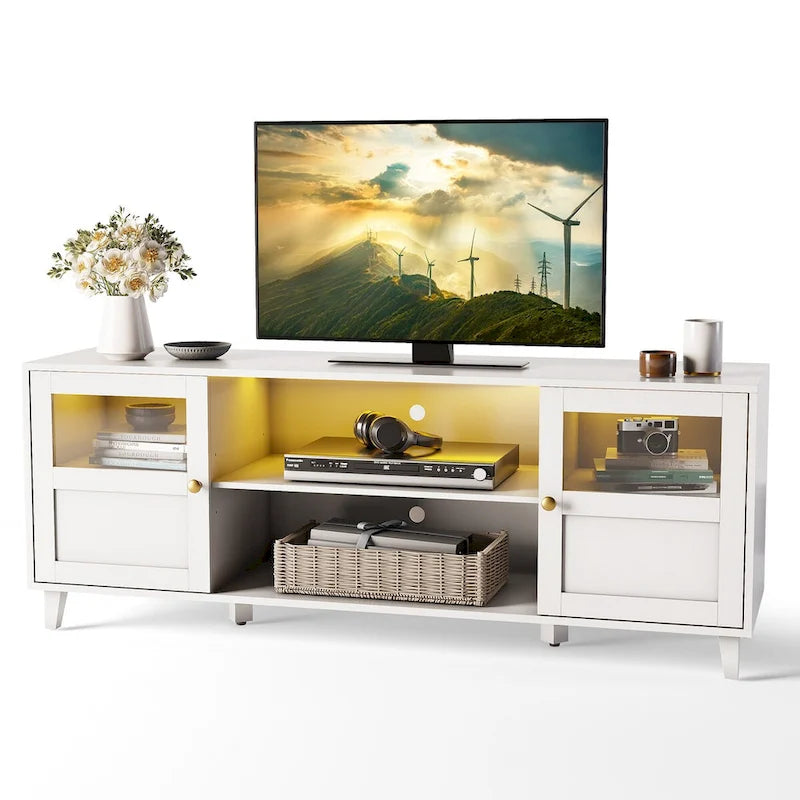 Meuble TV LED avec console multimédia éclairée, meuble de divertissement avec rangement - 59,7 pouces de large