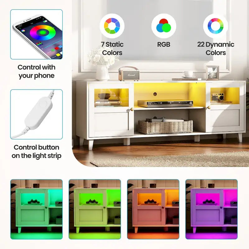 Meuble TV LED avec console multimédia éclairée, meuble de divertissement avec rangement - 59,7 pouces de large