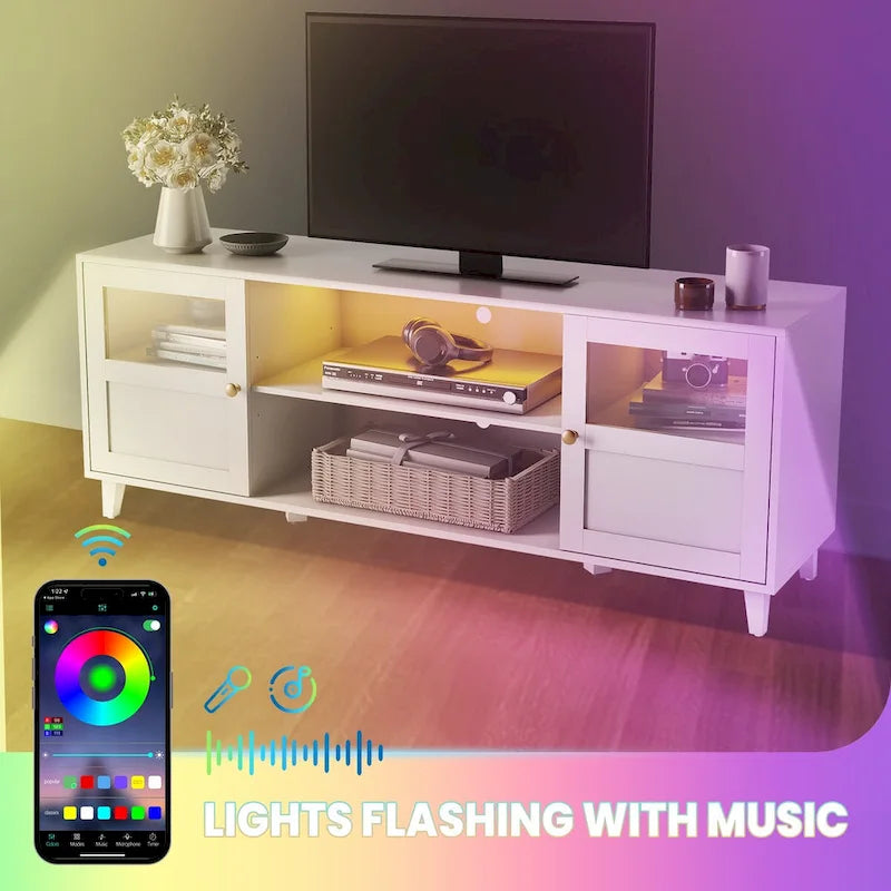 Meuble TV LED avec console multimédia éclairée, meuble de divertissement avec rangement - 59,7 pouces de large