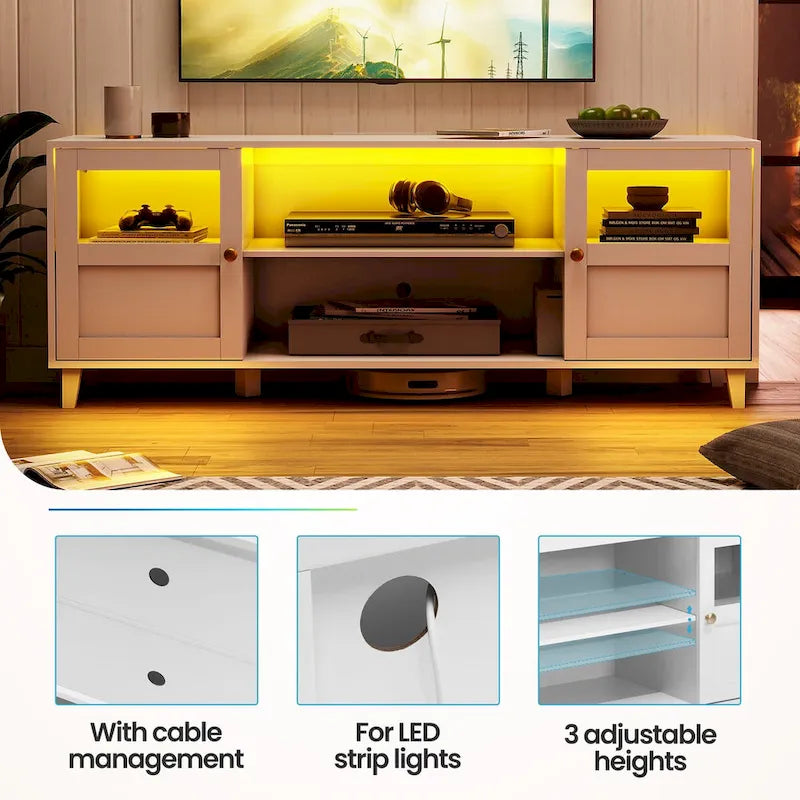 Meuble TV LED avec console multimédia éclairée, meuble de divertissement avec rangement - 59,7 pouces de large